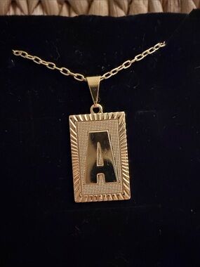 Gold Rectangular 'A' Pendant Necklace